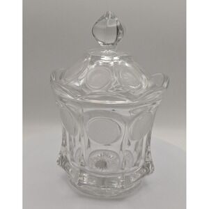 FOSTORIA Coin Glass Candy Jar Covered Dish Clear Vintage USA Pressed